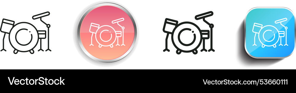Drum set icon thin linear regular and button Drum set icon thin linear regular and button Vector Image