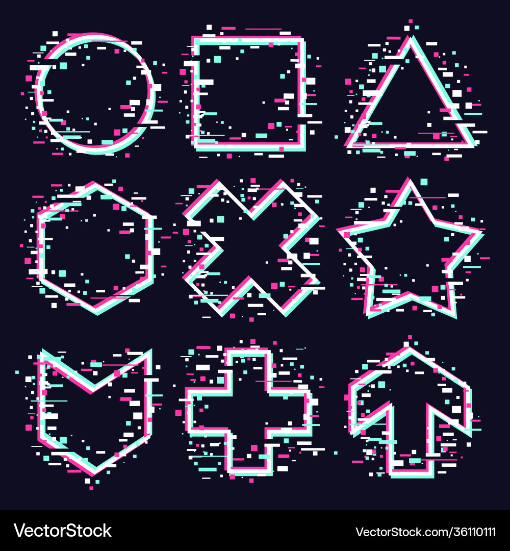 Frames set glitch style design element Frames set glitch style design element vector image