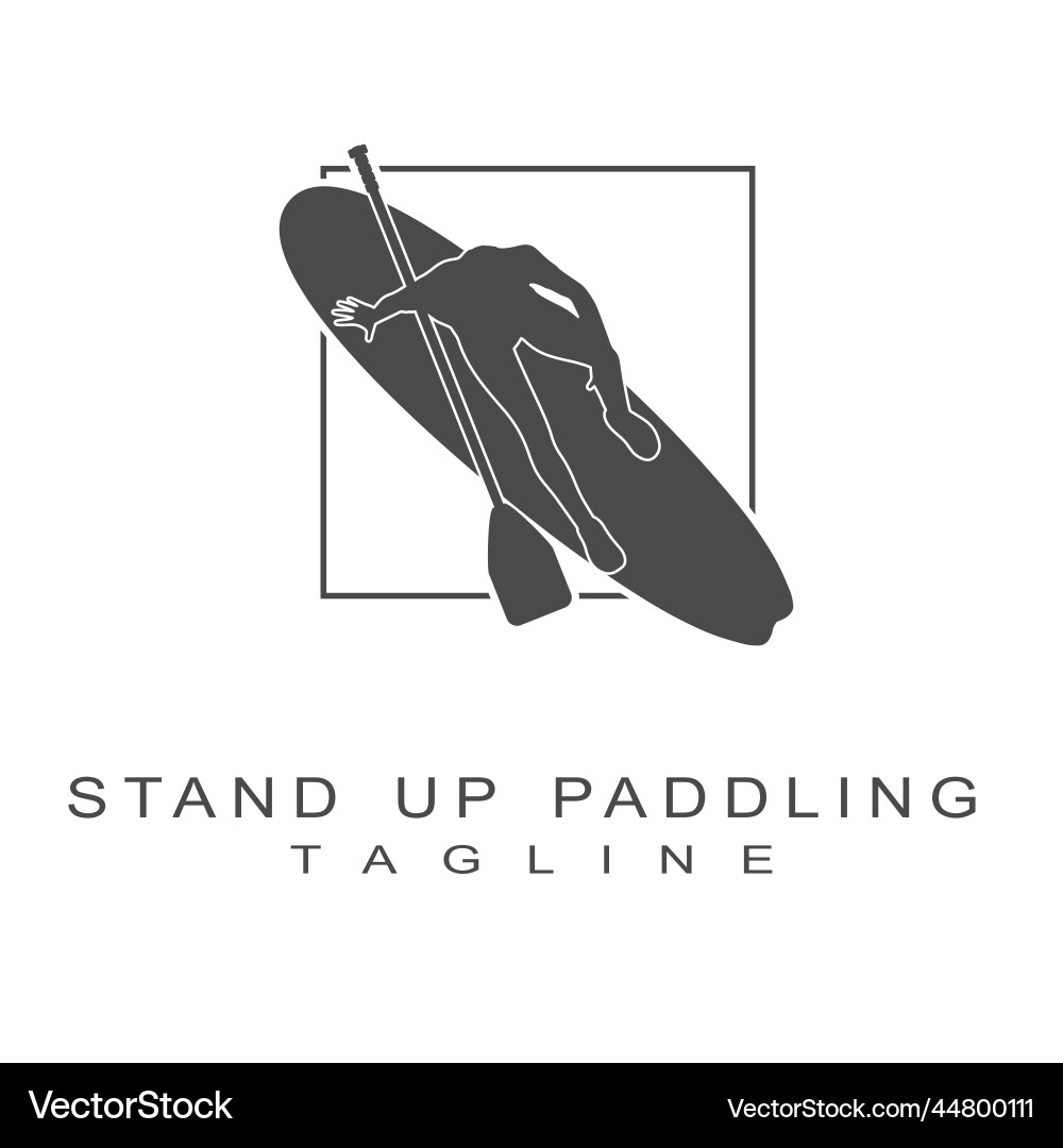 Man posing with surfboard and paddle stand up Man posing with surfboard and paddle stand up vector image