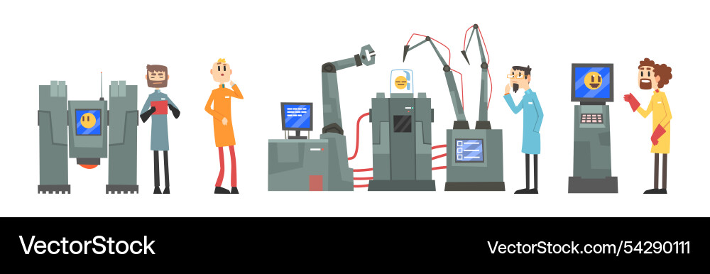 Man scientist inventing robot and artificial Man scientist inventing robot and artificial vector image
