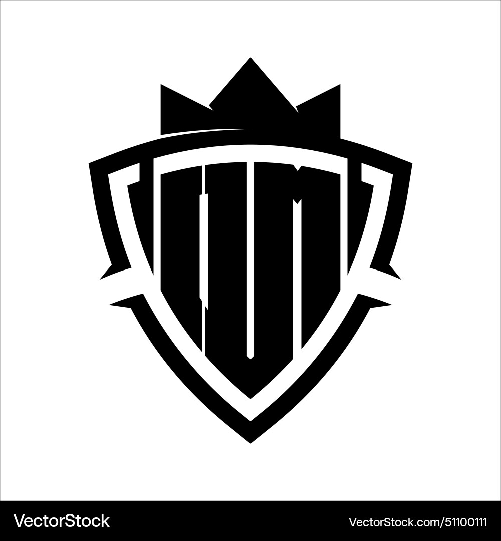 Om letter bold monogram triangle curve shield Om letter bold monogram triangle curve shield Vector Image