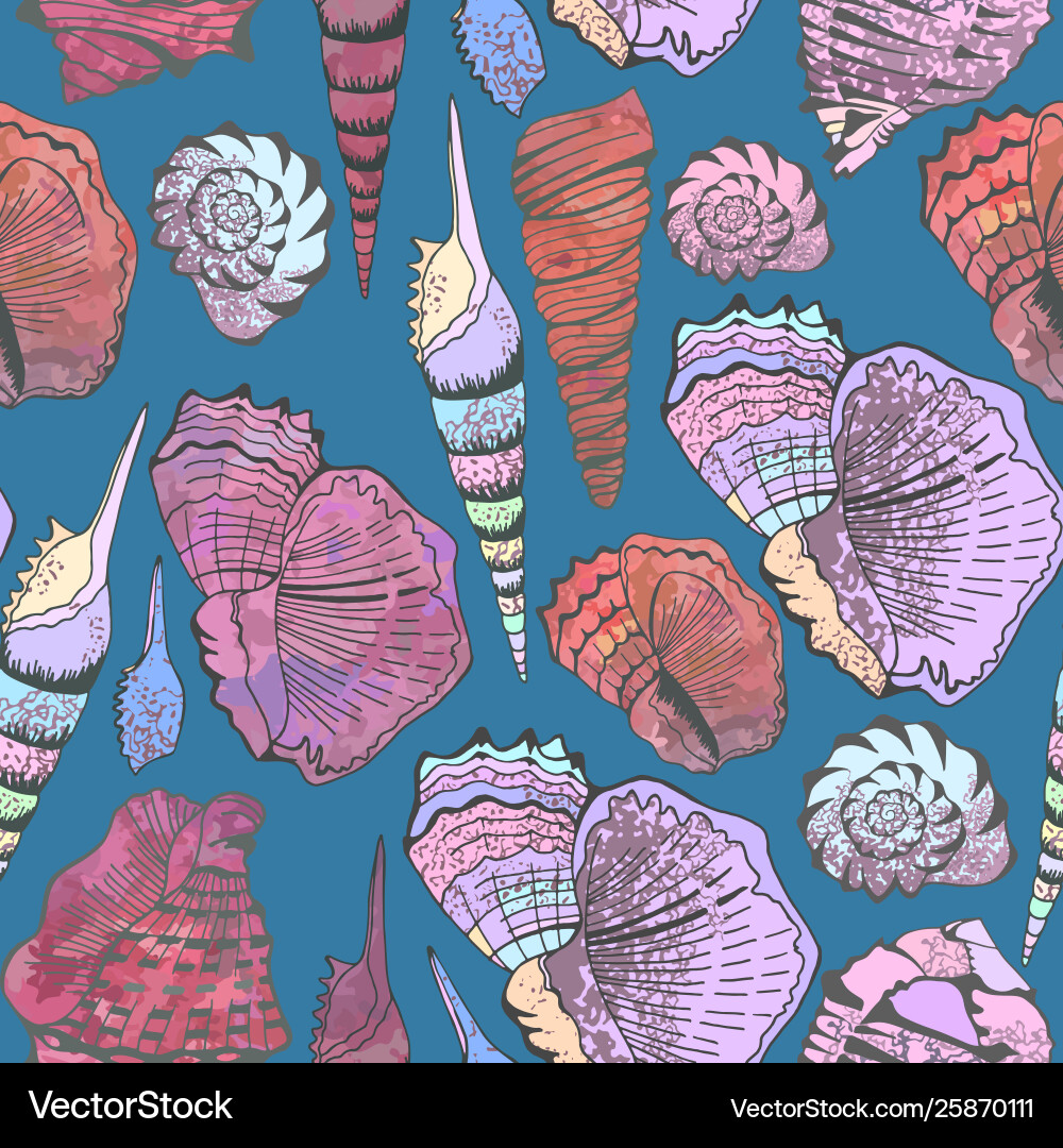 Seamless colorful sea shell pattern Vector Image