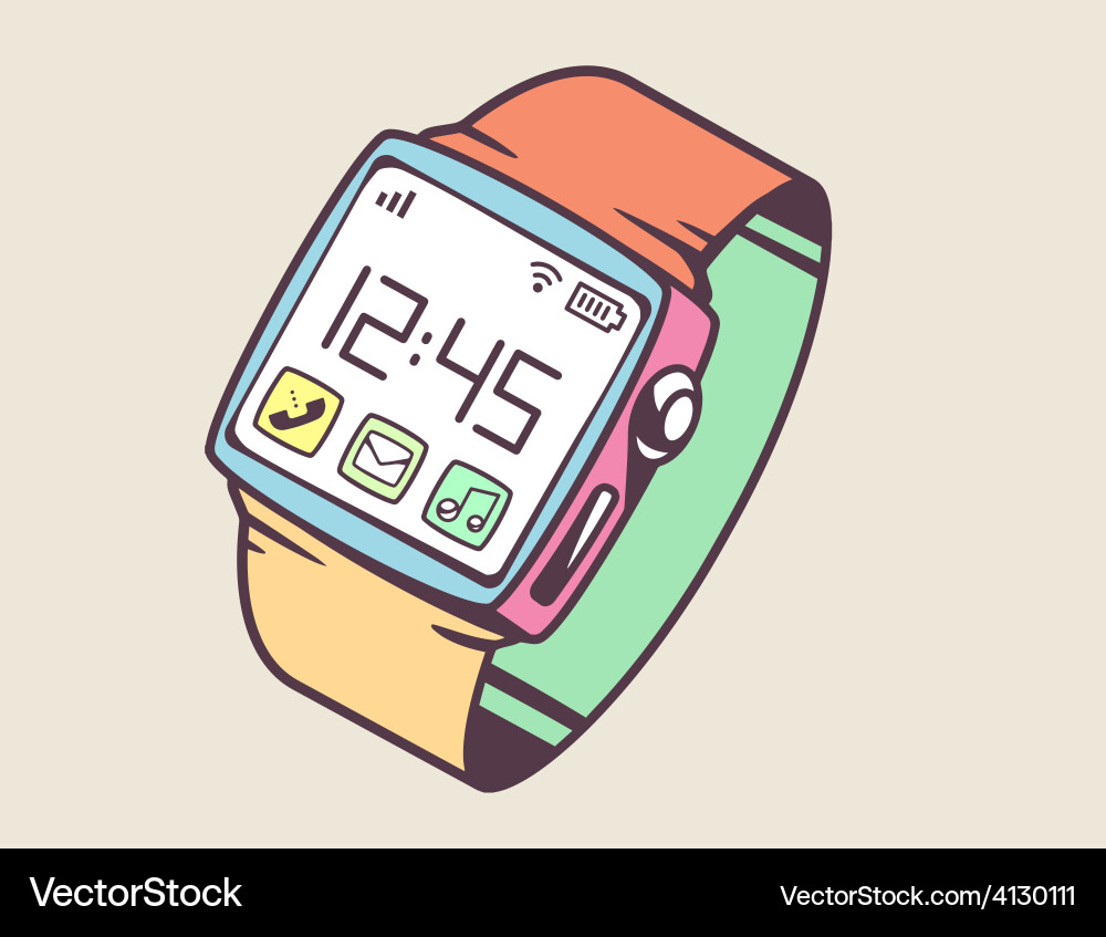 Smart watch with button on light background vector image
