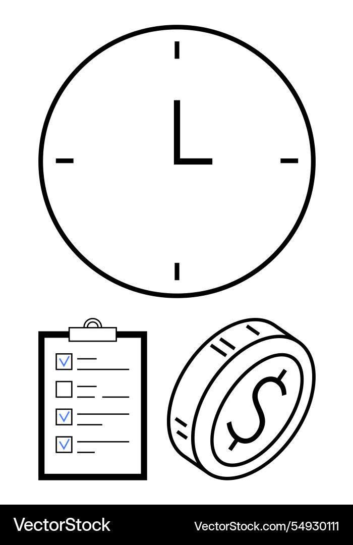 Time management concept with clock checklist Time management concept with clock checklist vector image