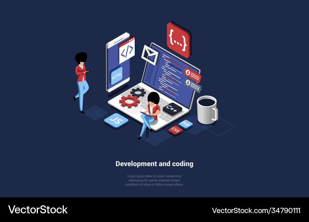 Web development coding and online operation Web development coding and online operation vector image