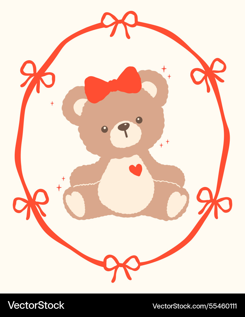Whimsical valentine coquette teddy bear with bow Whimsical valentine coquette teddy bear with bow vector image