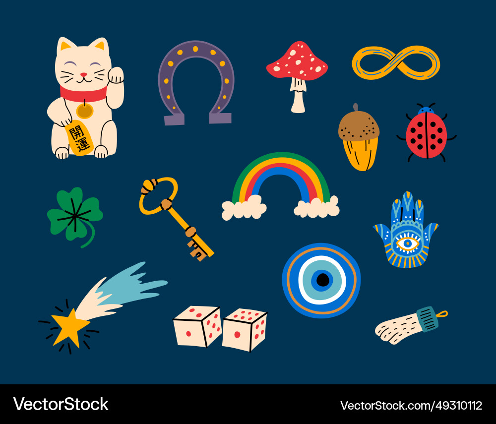 Cartoon color different lucky charms amulets icons Cartoon color different lucky charms amulets icons vector image