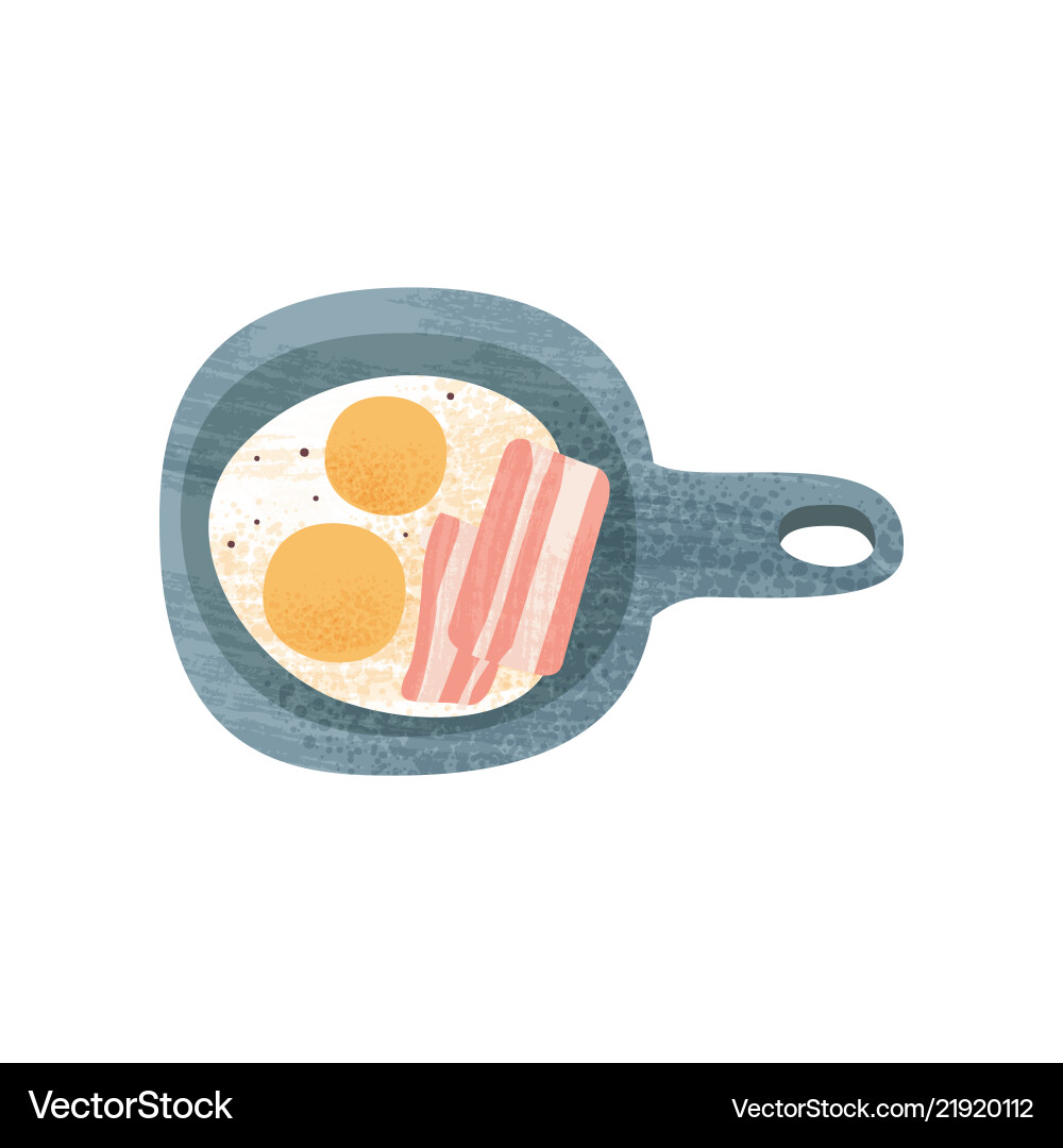 Fried eggs with bacon in frying pan appetizing Fried eggs with bacon in frying pan appetizing vector image