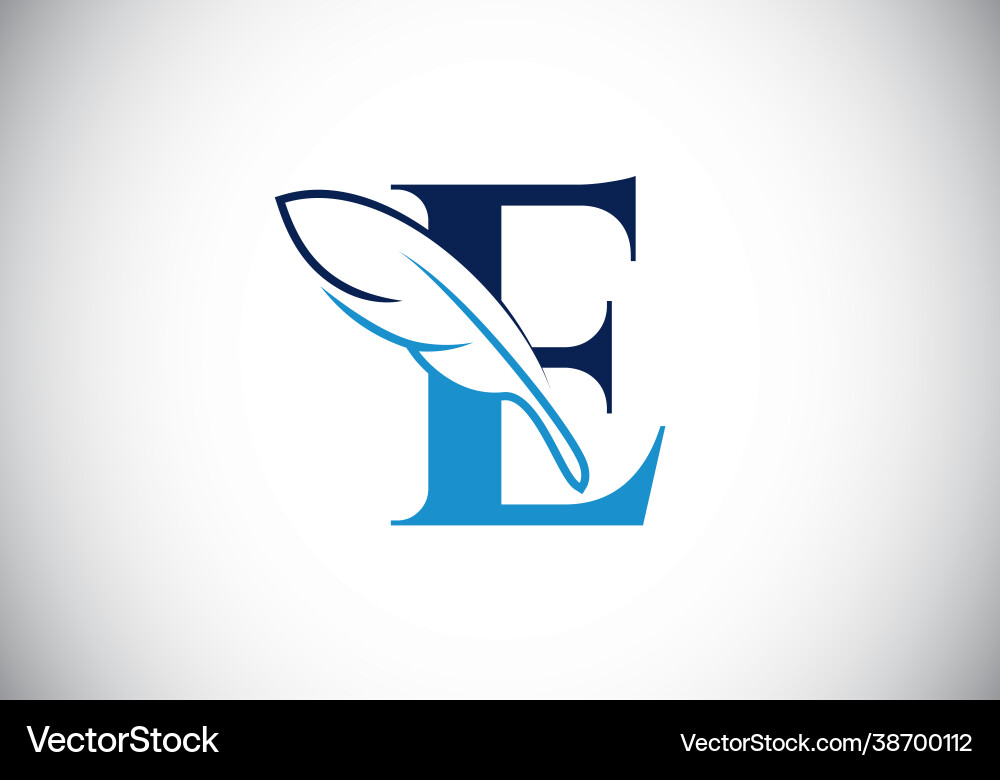 Initial e monogram alphabet with a feather font Vector Image