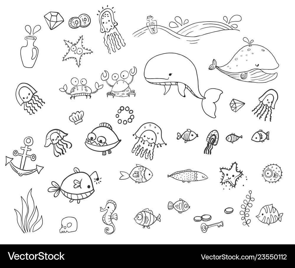Sea creatures collection children Vector Image