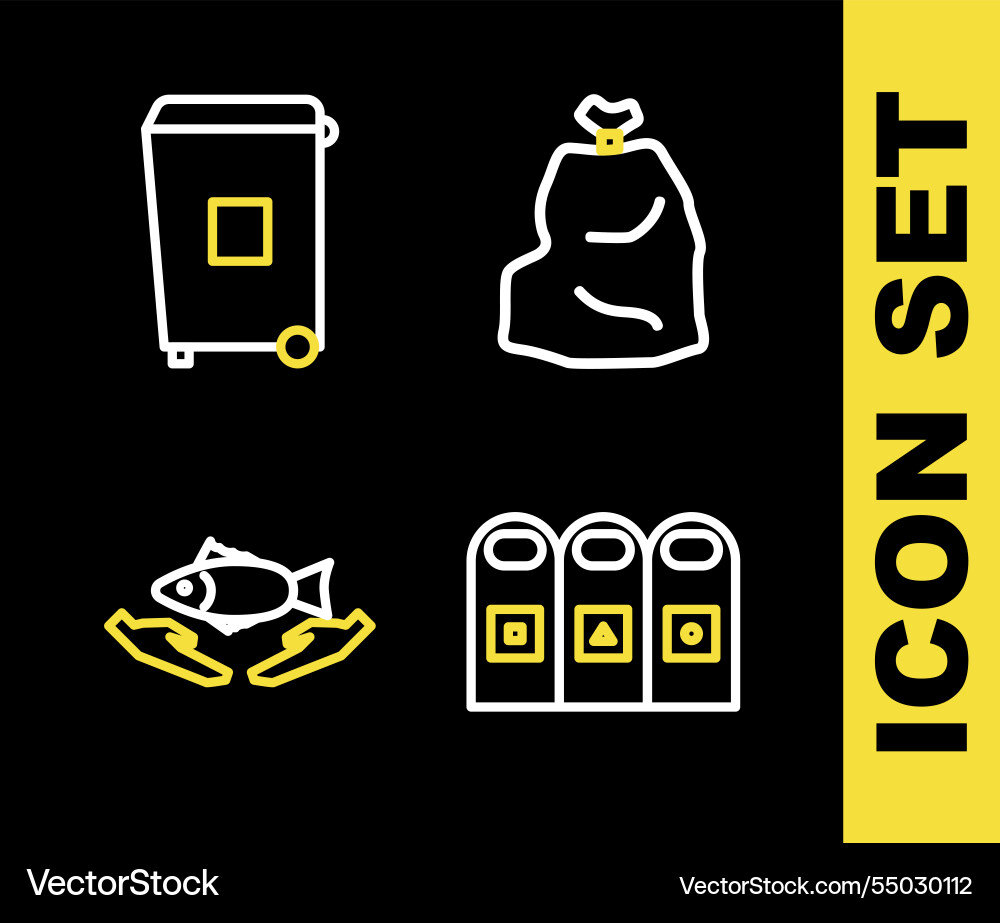 Set line garbage bag trash in cans sorted Set line garbage bag trash in cans sorted vector image