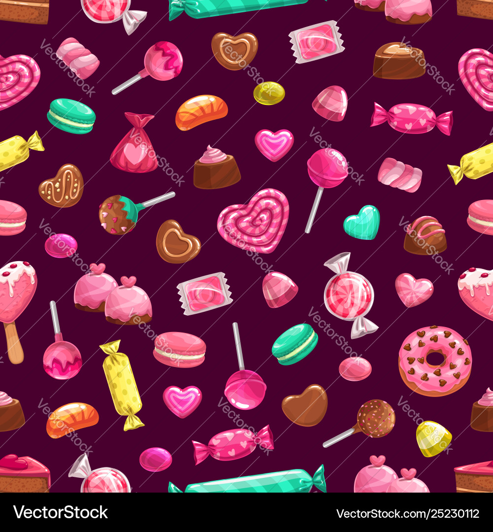 Valentine day sweet candy cakes seamless pattern Valentine day sweet candy cakes seamless pattern vector image