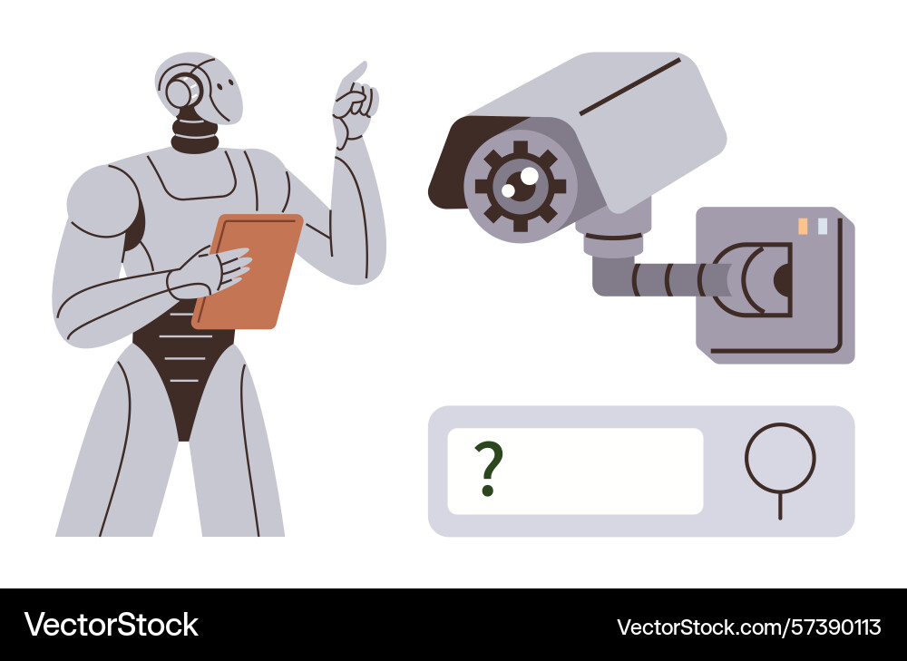 Ai robot with tablet interacting security Ai robot with tablet interacting security vector image