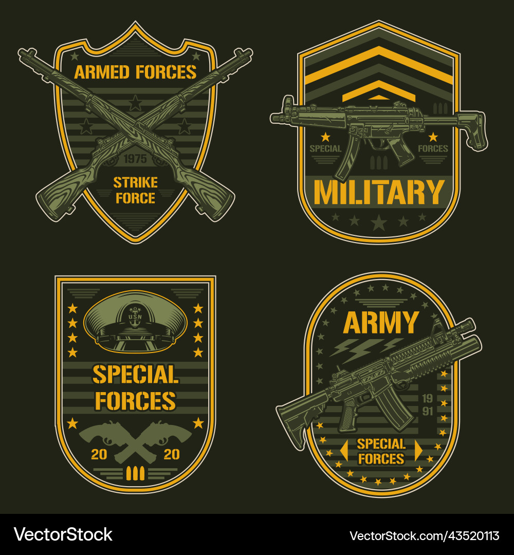Army set vintage sticker colorful Army set vintage sticker colorful vector image