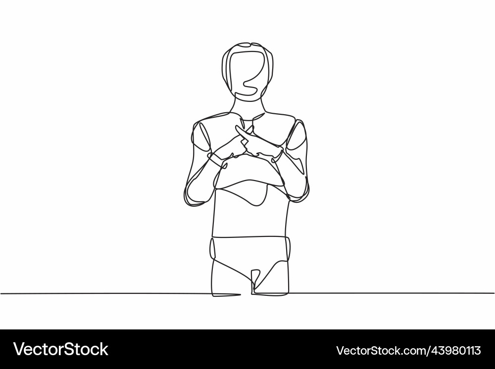 Continuous one line drawing robot standing Continuous one line drawing robot standing vector image