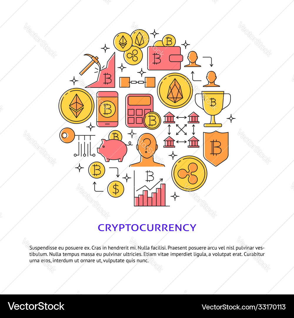 Cryptocurrency Rundkonzept Plakat mit Platz Cryptocurrency Rundkonzept Plakat mit Platz vektorbild