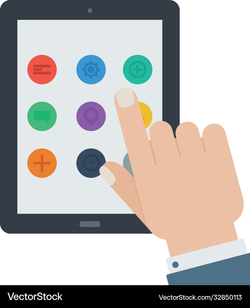 Flat tablet app device hand touch screen isolated Vector Image