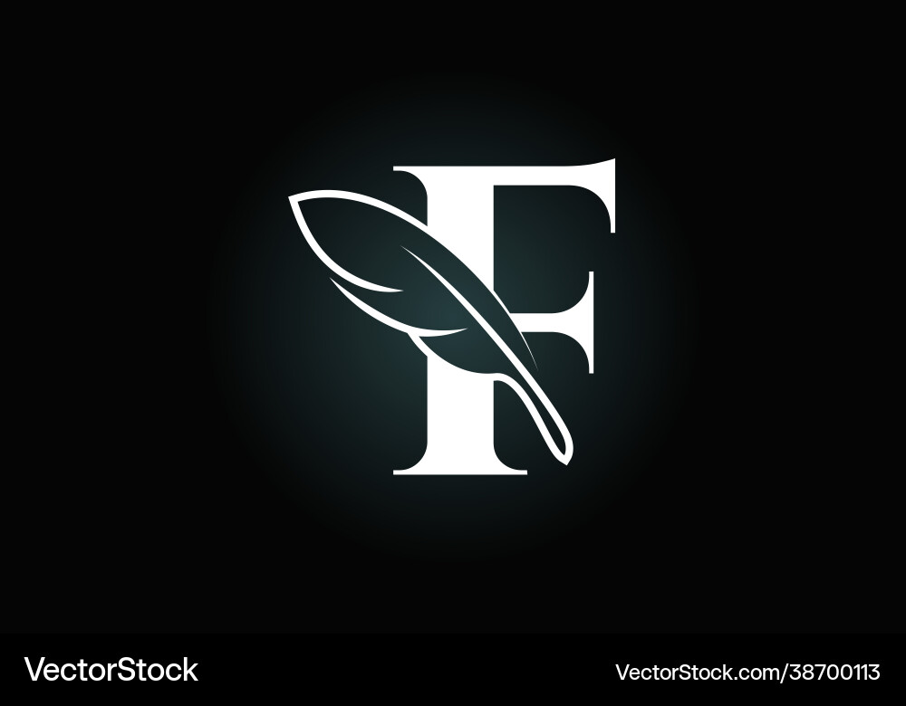 Initial f monogram alphabet with a feather font Vector Image