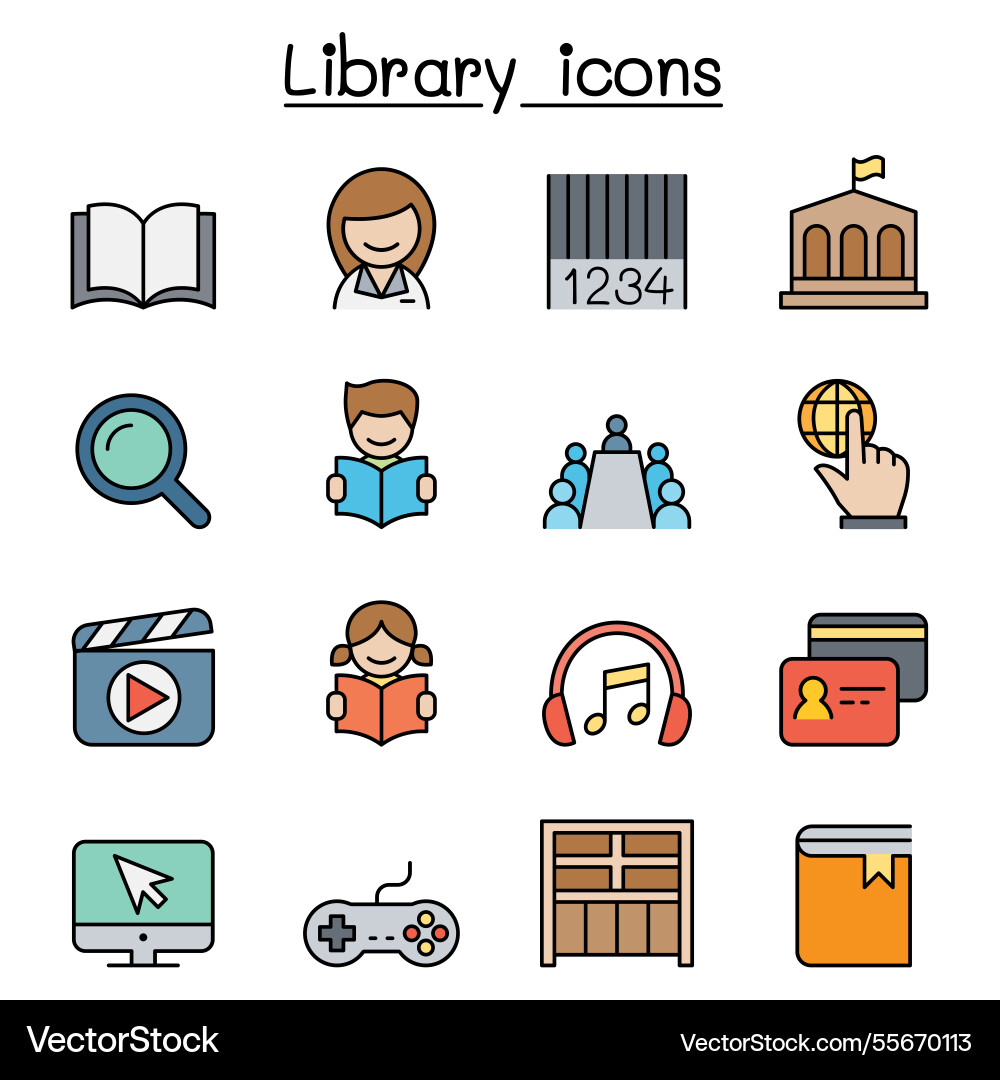 Library icon set in color line style Library icon set in color line style vector image