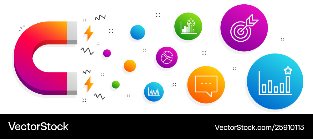 Line graph target and report timer icons set Line graph target and report timer icons set vector image