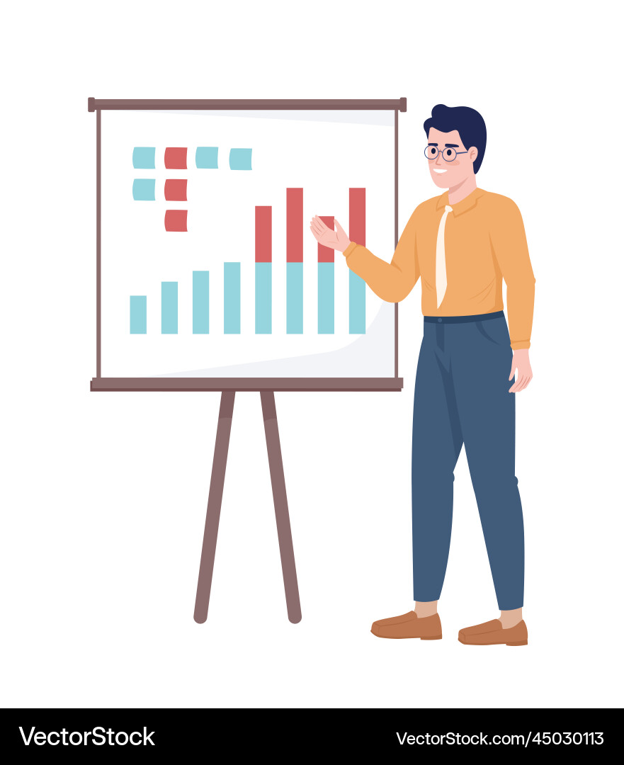 Man performing analytics semi flat color character Man performing analytics semi flat color character vector image