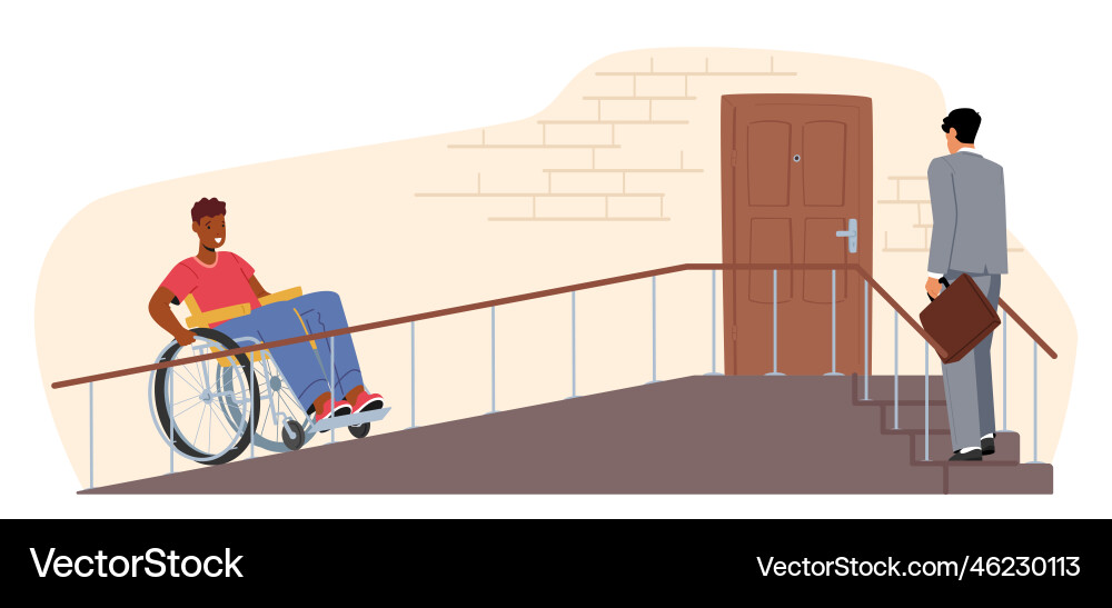 Man Using Wheelchair Ramp for Access vector image