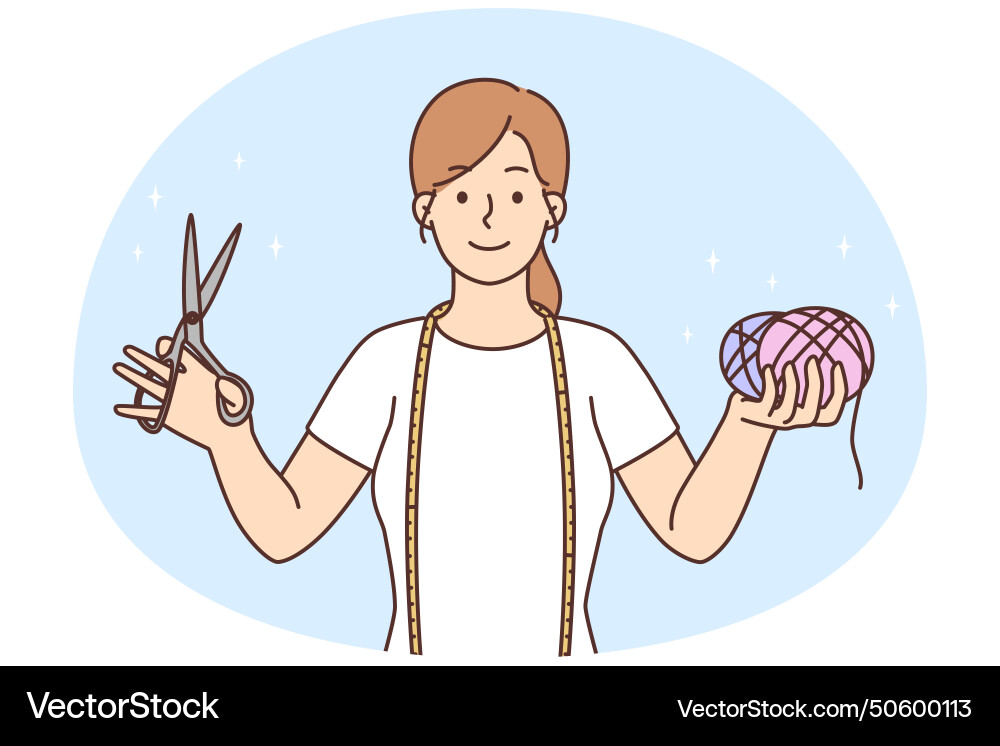 Seamstress with scissors and threads in hands Seamstress with scissors and threads in hands vector image