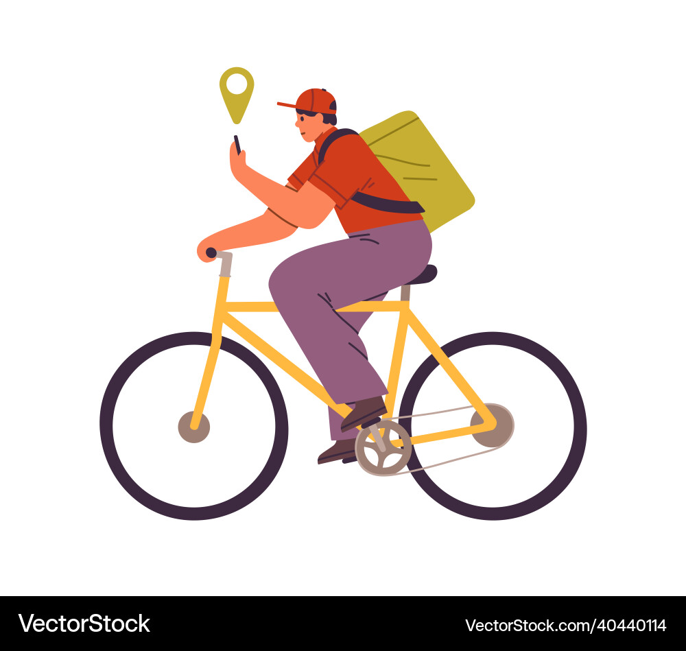 Courier on bicycle delivering food and goods Courier on bicycle delivering food and goods vector image
