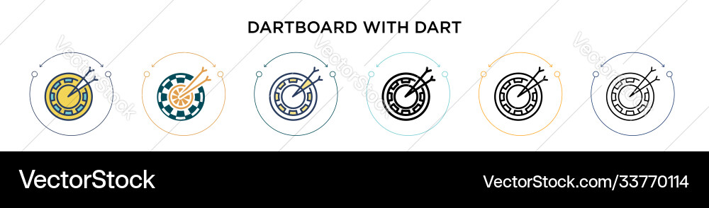 Dartboard with dart icon in filled thin line Dartboard with dart icon in filled thin line Vector Image