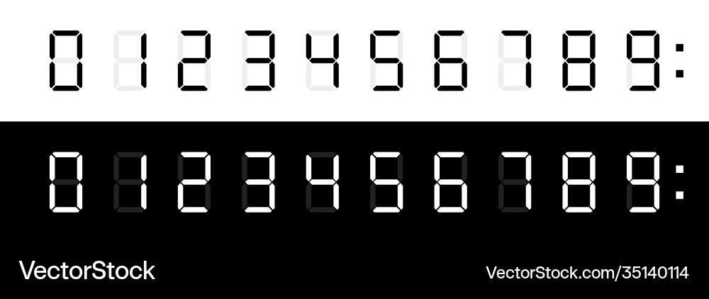 Digital clock numbers isolated elements Digital clock numbers isolated elements vector image