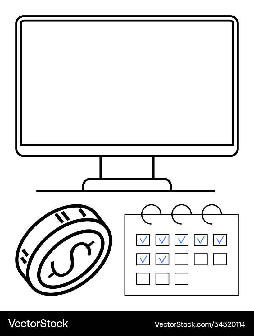 Digital finance management with computer monitor Digital finance management with computer monitor Vector Image