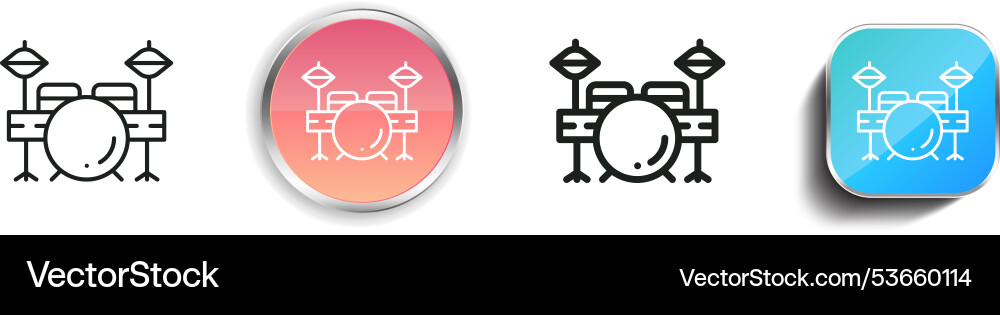 Drum set icon thin linear regular and button Drum set icon thin linear regular and button vector image