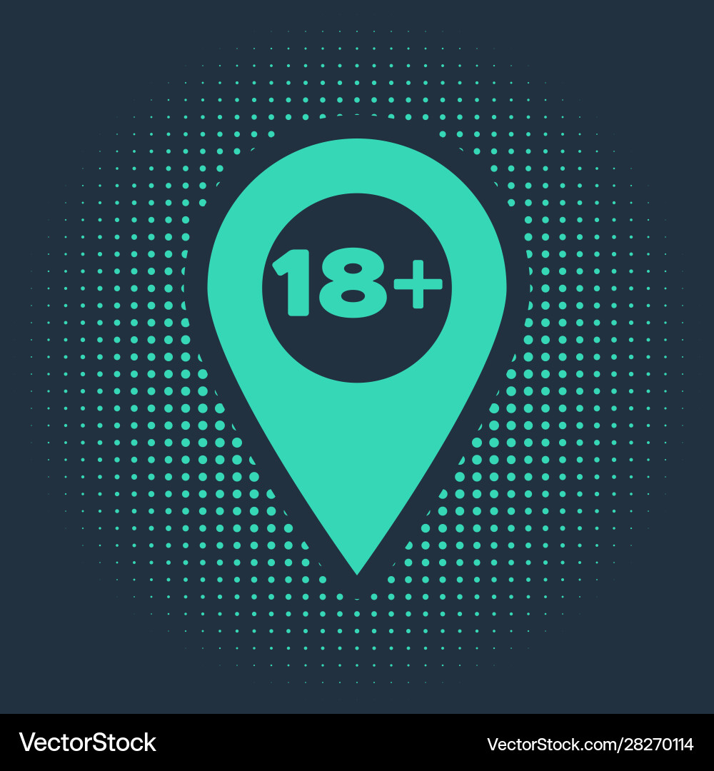 Green map pointer with 18 plus icon isolated Green map pointer with 18 plus icon isolated vector image