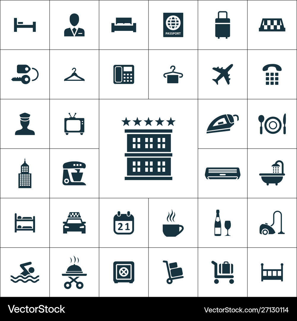 Hotel icons universal set for web and ui vector image