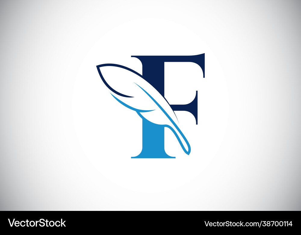 Initial f monogram alphabet with a feather font Vector Image