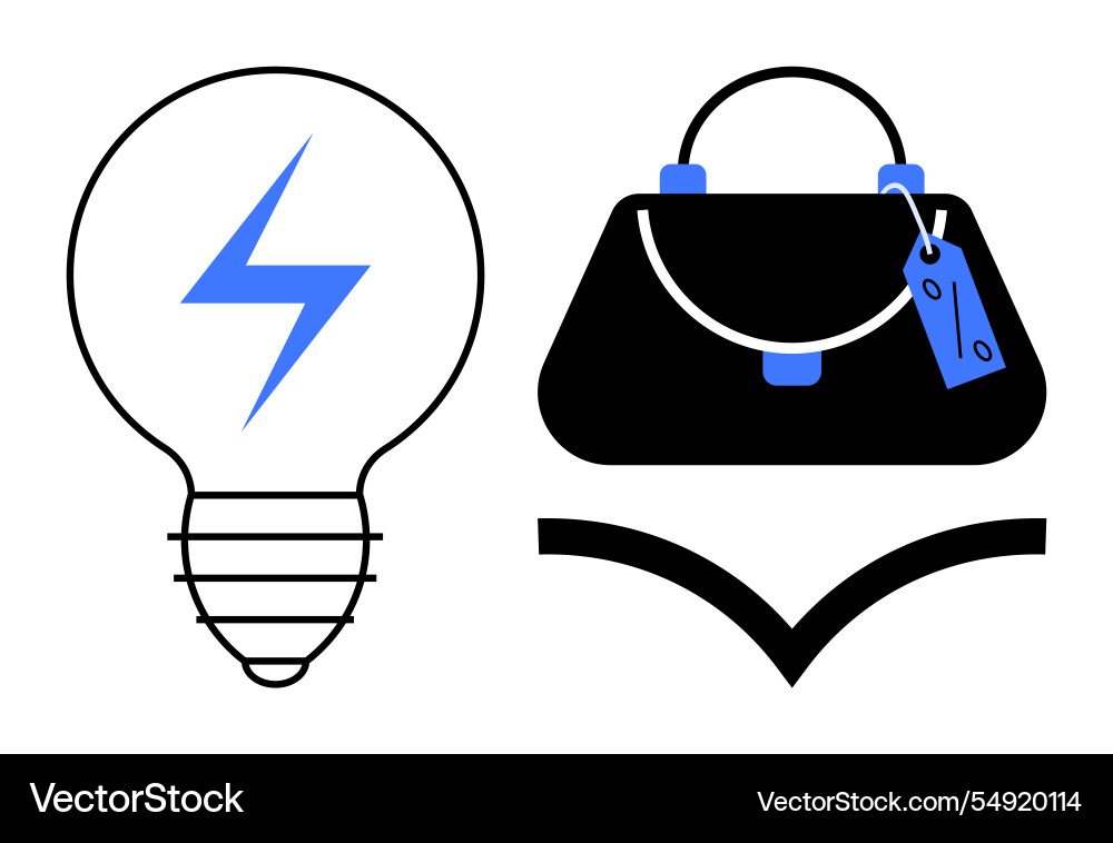 Lightbulb and handbag with price tag signifying Lightbulb and handbag with price tag signifying vector image
