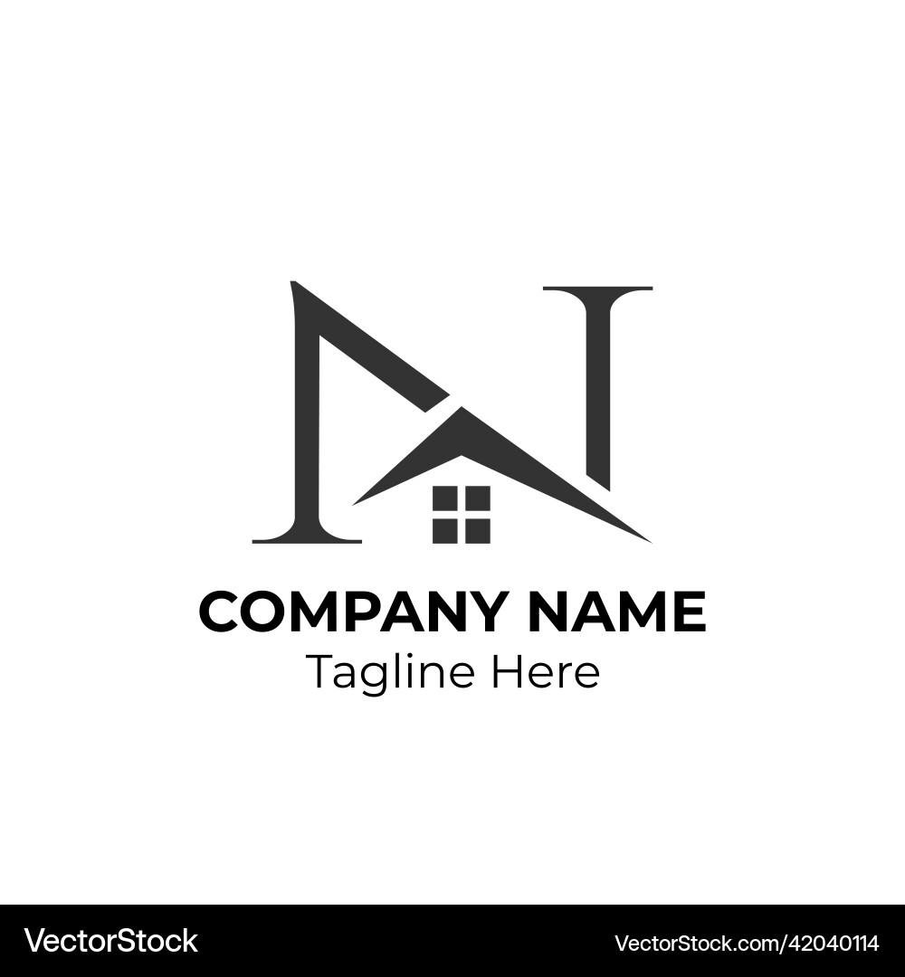 Logogram n with house element Logogram n with house element vector image
