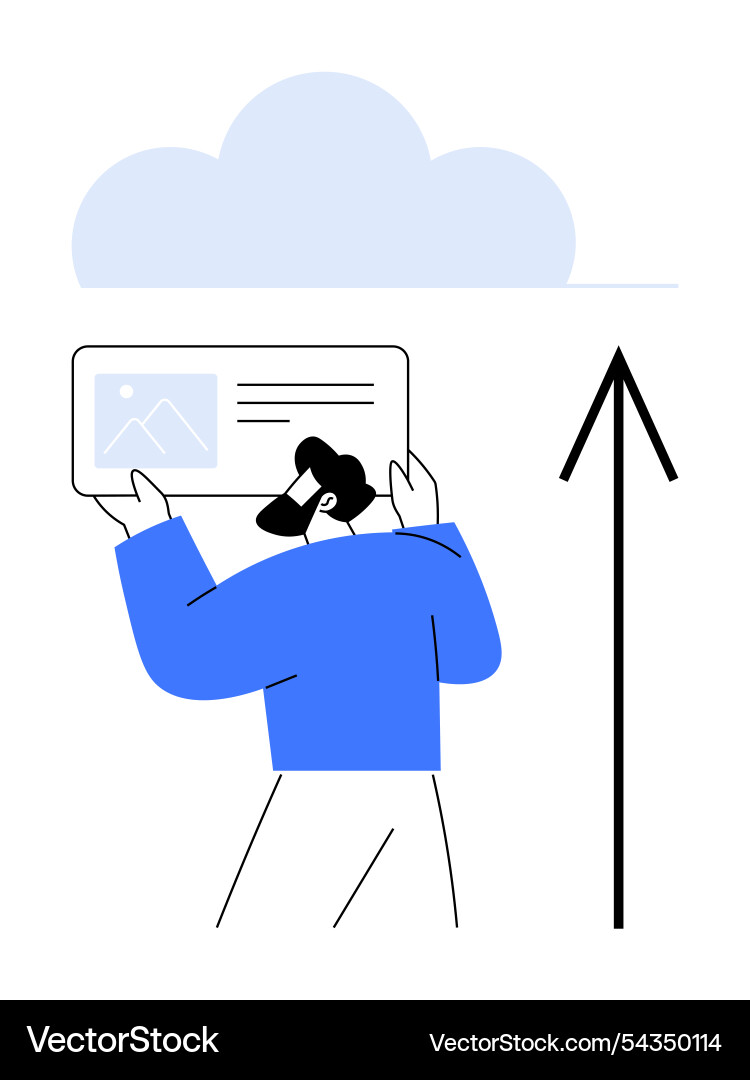 Person uploading image to cloud with upward arrow Person uploading image to cloud with upward arrow vector image