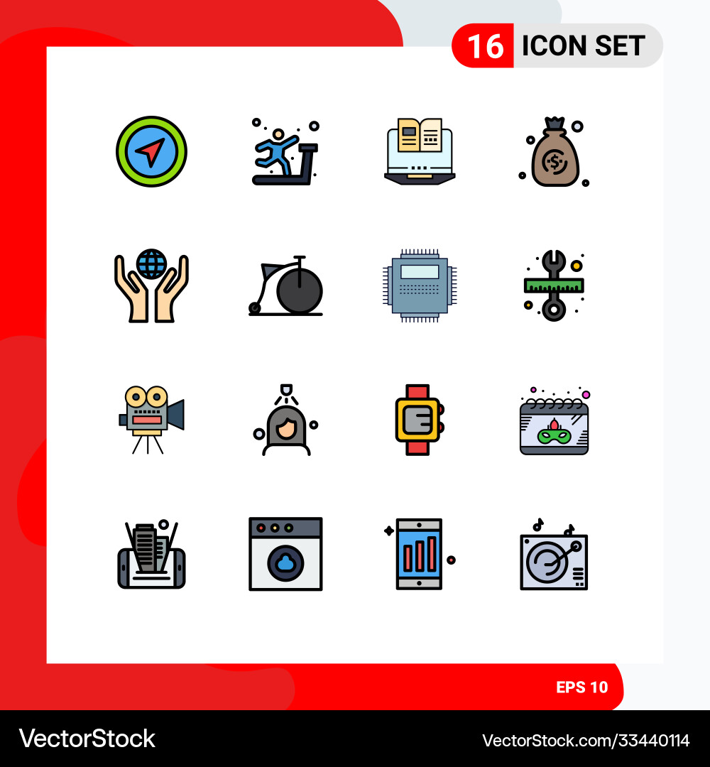 Set 16 flat color filled lines on grid Vector Image