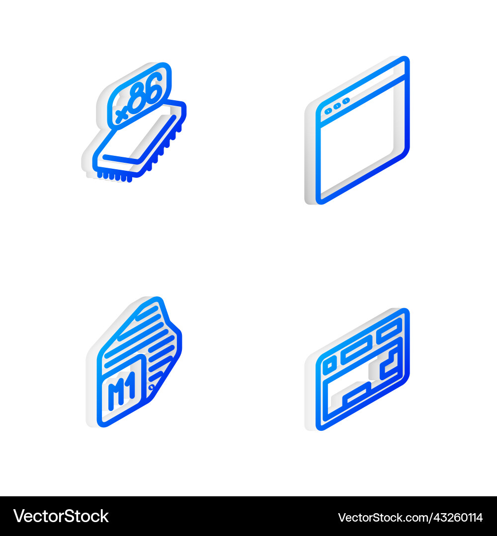 Set isometric line browser window processor Set isometric line browser window processor vector image