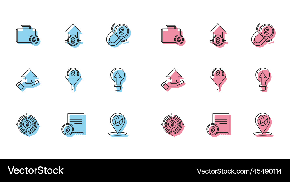 Set line target with dollar paper check Set line target with dollar paper check vector image
