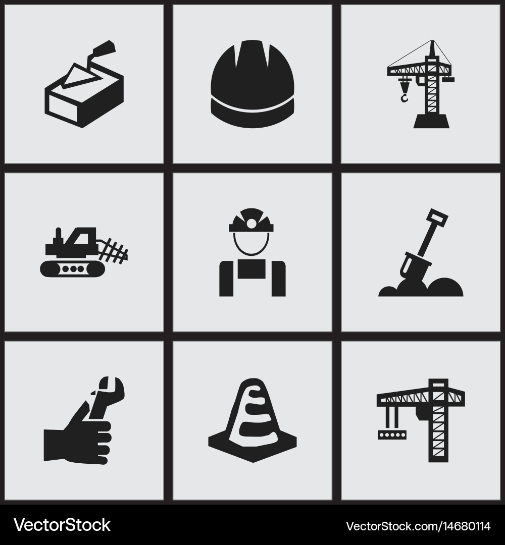 Set of 9 editable building icons includes symbols vector image