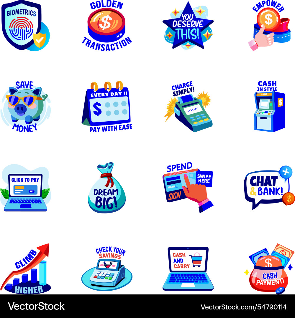 Set of flat style debit card stickers Royalty Free Vector
