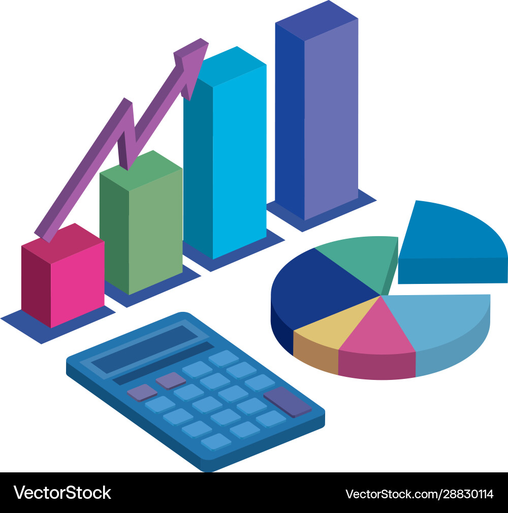 Statistics graphics with calculator isolated icon Statistics graphics with calculator isolated icon vector image