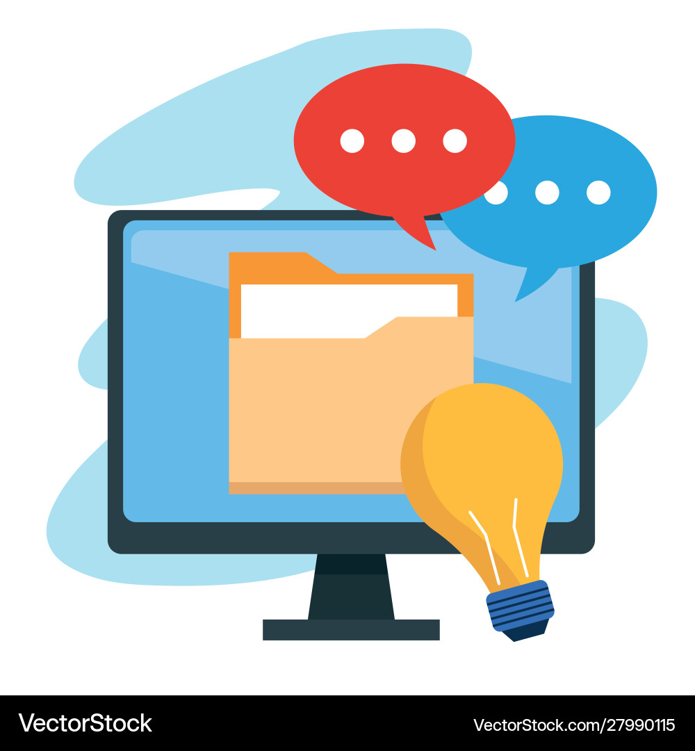 Computer with folder and speech bubbles Vector Image