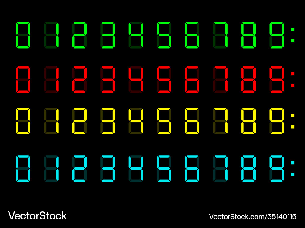 Digital clock numbers isolated colored elements Digital clock numbers isolated colored elements vector image