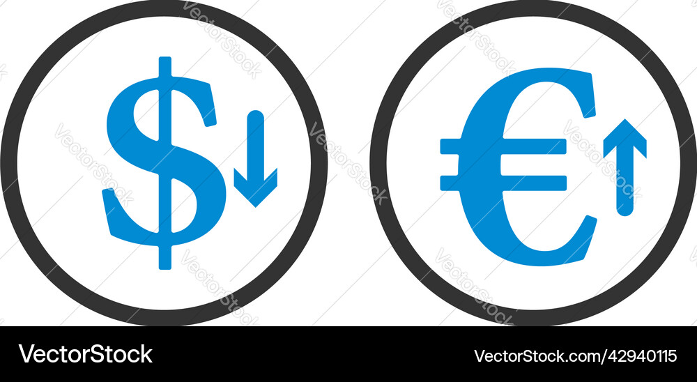 Falling dollar and growth up euro coins icon Vector Image