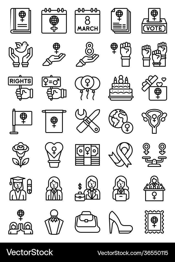 Internationale Frauen Tag-bezogene Linie Icon Set 2 Internationale Frauen Tag-bezogene Linie Icon Set 2 vektorbild
