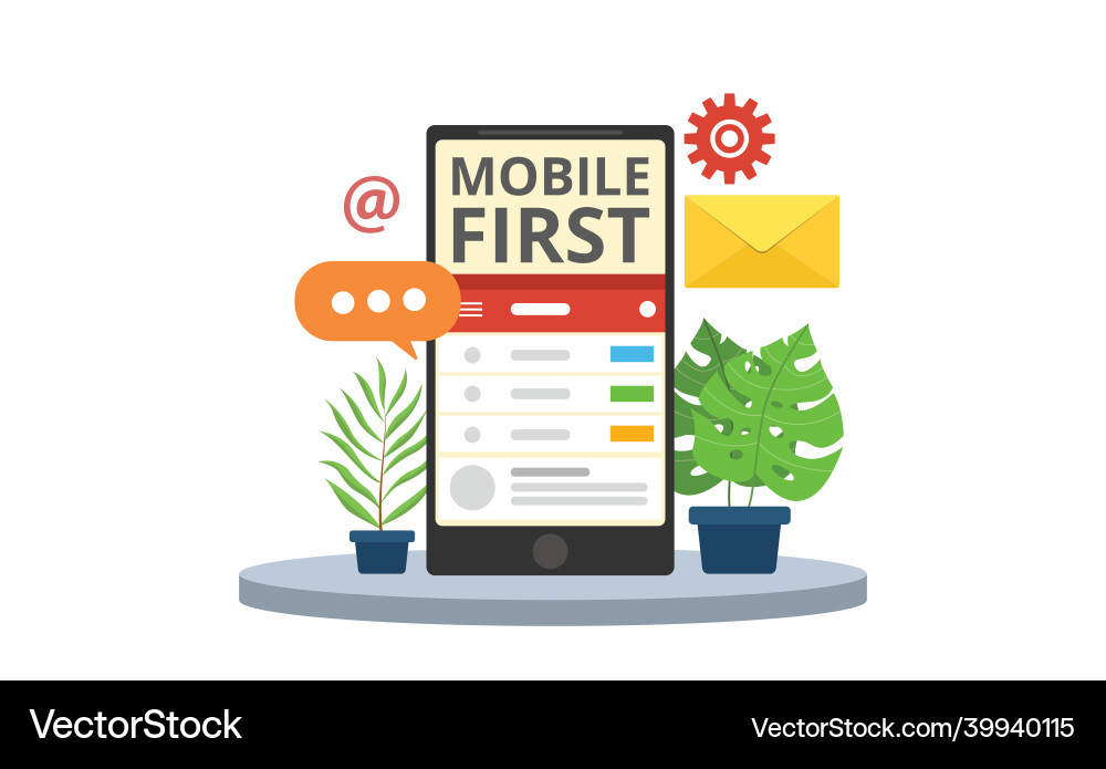 Mobile first concept with smartphone and text Mobile first concept with smartphone and text vector image