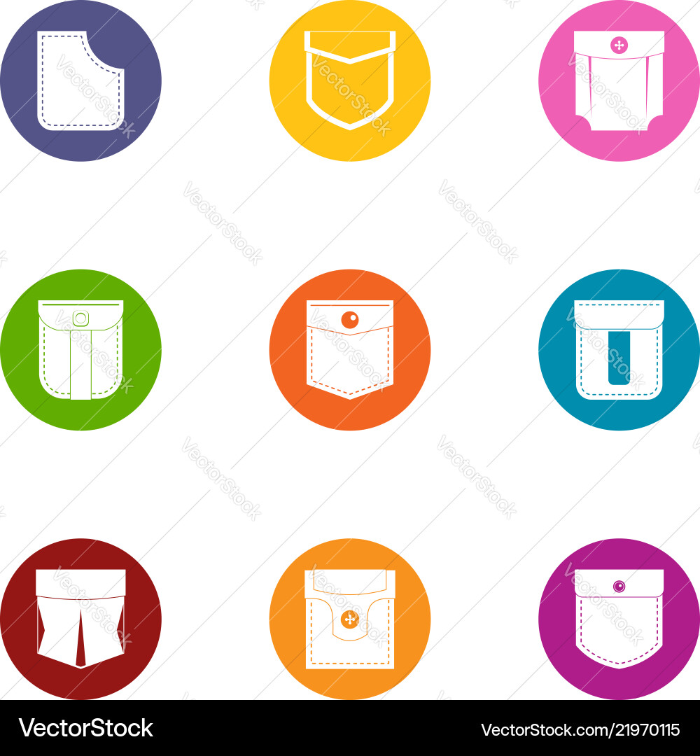 Patch pocket icons set flat style Patch pocket icons set flat style vector image